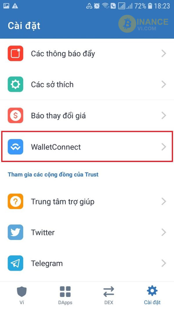 Chọn “Wallet Connect” và quét mã QR