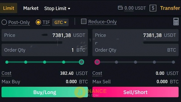 Giao dịch hợp đồng tương lai trên Binance bằng cách đặt lệnh mua hoặc bán