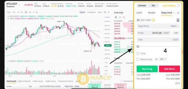 Tại vùng 4, trader có thể thiết lập các thông số về lệnh giao dịch