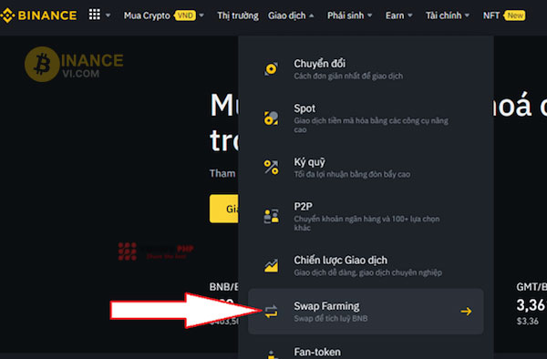 Click chuột vào Swap Farming bên trái mũi tên hướng dẫn nhé