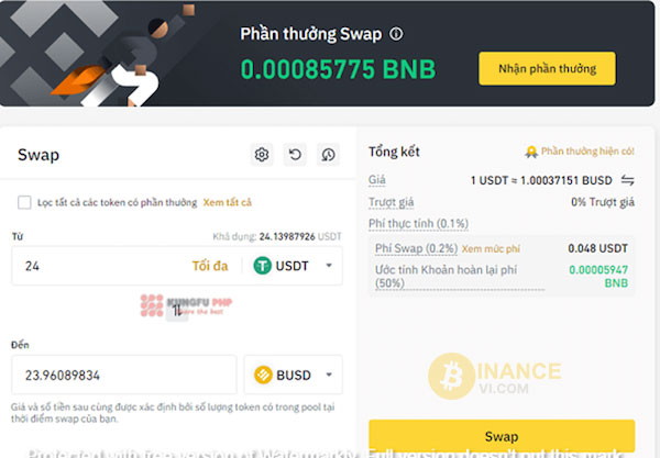 Dùng Swap nếu bạn muốn đổi tiền nhé