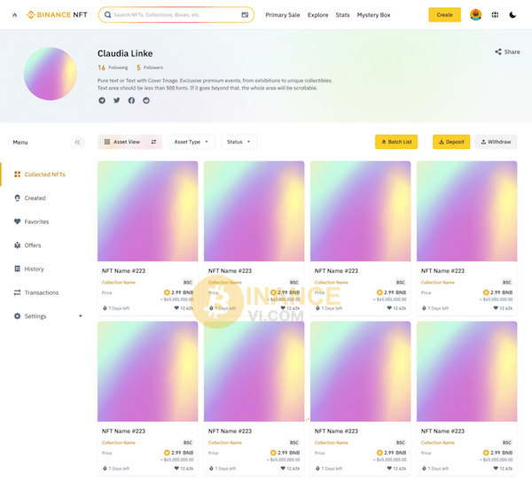 Trang chủ của Binance NFT được thiết kế dễ dùng, dù là người mới
