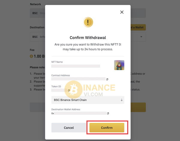 Click Xác nhận để rút NFT