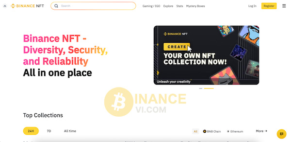 Giao diện chính của Binance NFT Marketplace