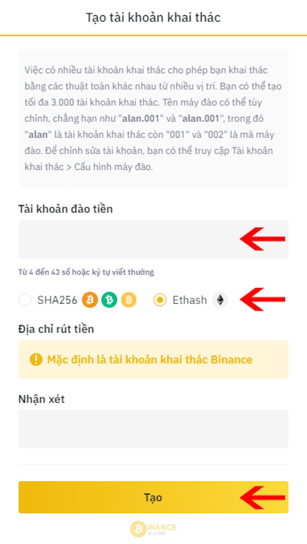 Tạo tài khoản Binance Smart Pool để tiến hành đào coin