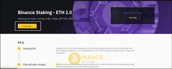 Chỉ cần nhấn “Stake ngay” với hình thức ETH 2.0 Staking