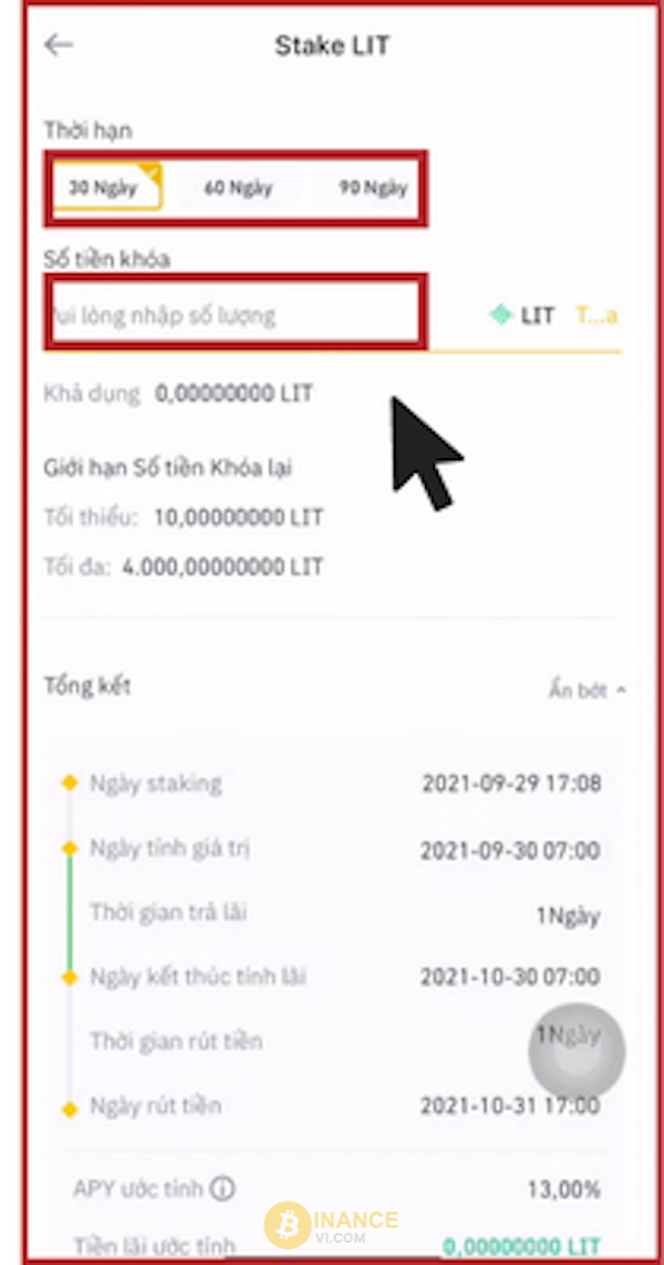 Thiết lập số lượng token dùng để Stake