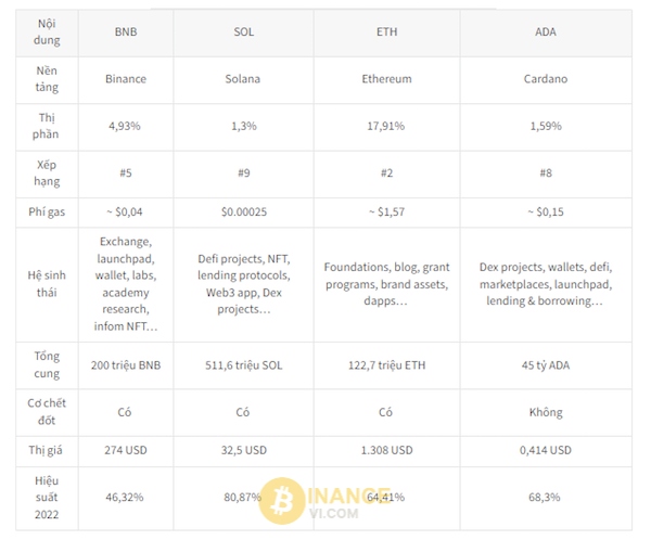 Đồng BNB và các đồng coin khác phổ biến