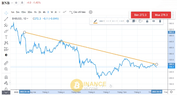 Biểu đồ giá năm 2022 của đồng BNB so với đồng USD