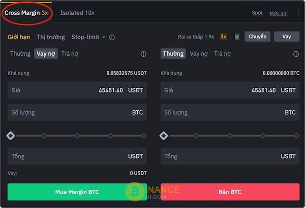 Giao dịch theo hình thức Cross Margin