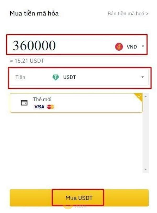 Nhấn “Mua USDT” để xác nhận yêu cầu mua coin tại sàn
