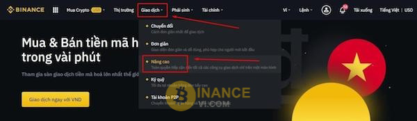 Thao tác đầu tiên từ trang chủ của Binance