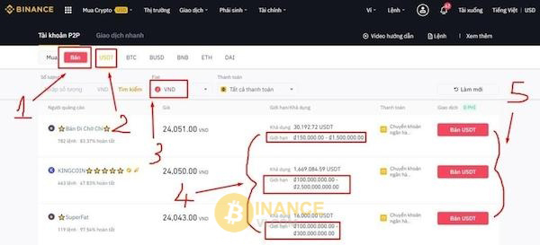 Bán đồng coin cho người mua trên Binance