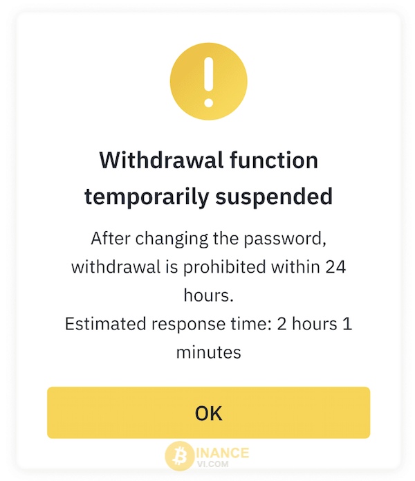 Màn hình thông báo chức năng rút tiền tạm vô hiệu hóa