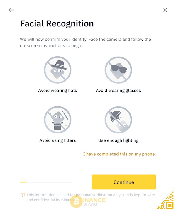 Nhấn chọn “tiếp tục” để chuyển đến xác nhận khuôn mặt