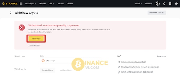 Màn hình xác minh danh tính trên web Binance