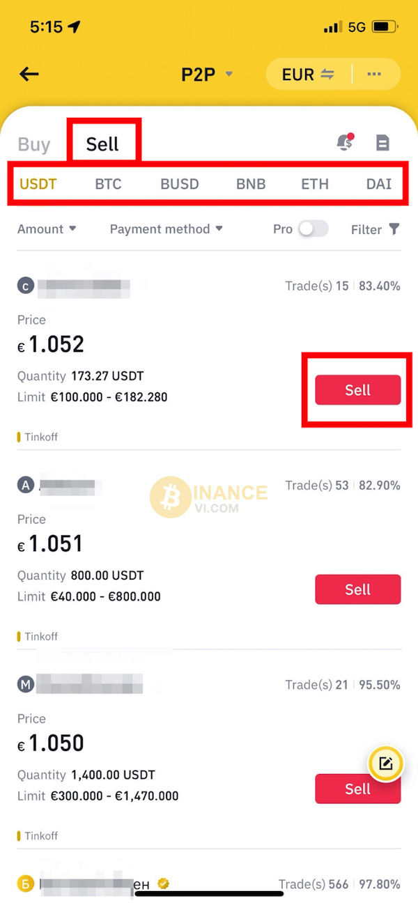 Trader có thể chọn đồng tiền trên danh sách có sẵn của Binance