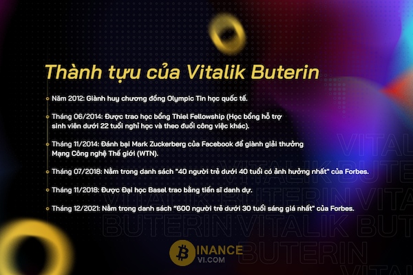 Tóm tắt thành tựu mà Vitalik đã đạt được