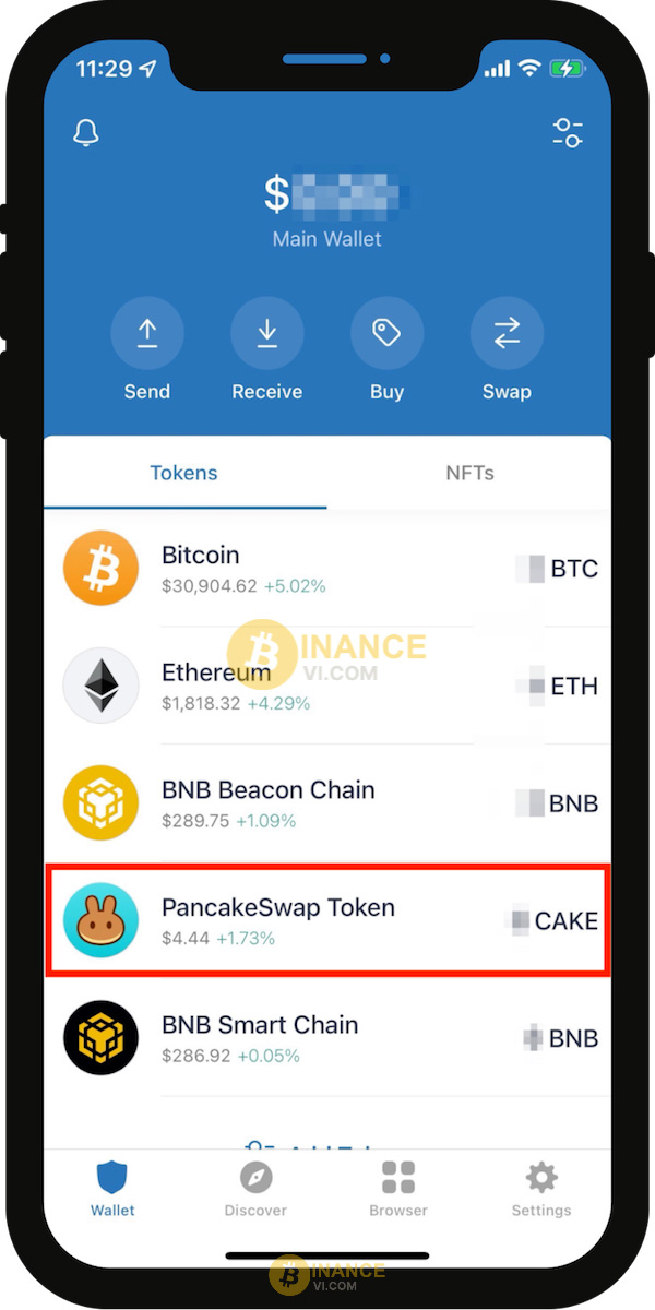 Minh họa CAKE đang nằm trong Trust Wallet