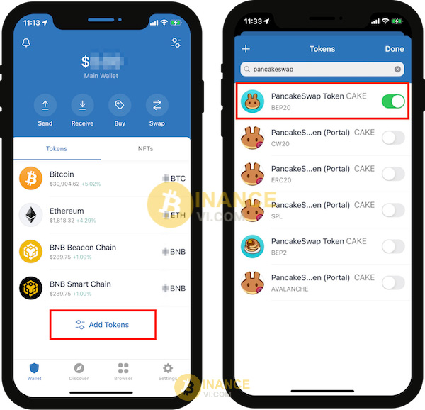 Bấm thêm token CAKE vì nó không có sẵn nếu muốn