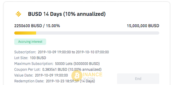 Ví dụ điển hình về việc Lending 100 BUSD trên nền tảng Binance